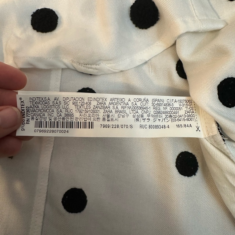 Zara Polka Dot Shirt White 7969/228 Sz Small - Picture 9 of 10